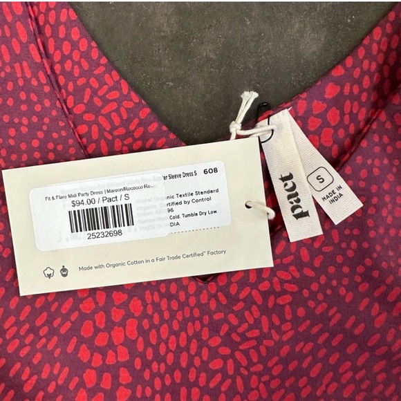 NWT Pact Organic Cotton Bland 3/4 Sleeve Modest Midi Length Party Dress - Picture 8 of 10